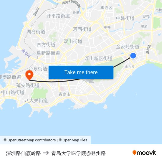 深圳路仙霞岭路 to 青岛大学医学院@登州路 map