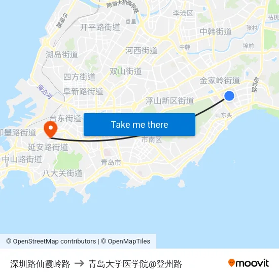 深圳路仙霞岭路 to 青岛大学医学院@登州路 map