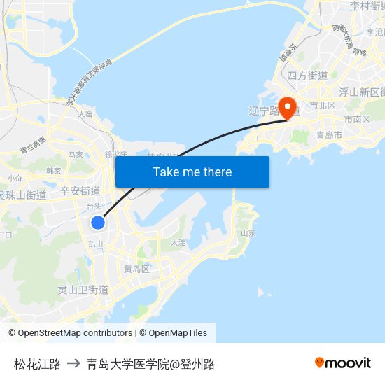 松花江路 to 青岛大学医学院@登州路 map
