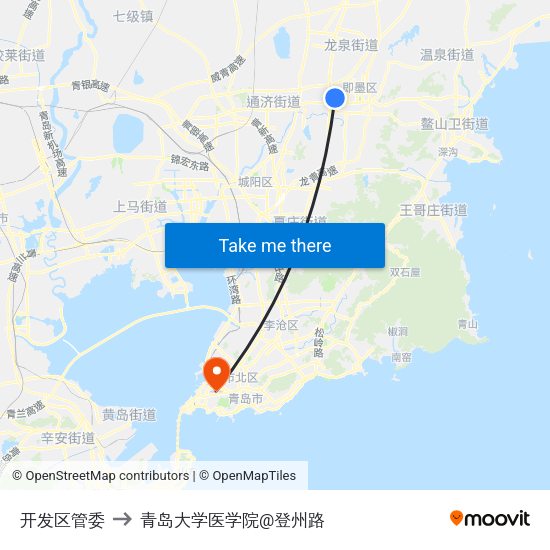 开发区管委 to 青岛大学医学院@登州路 map