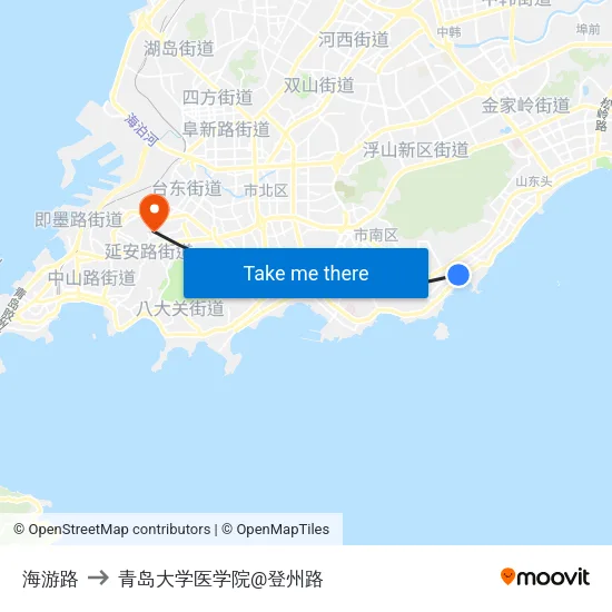 海游路 to 青岛大学医学院@登州路 map