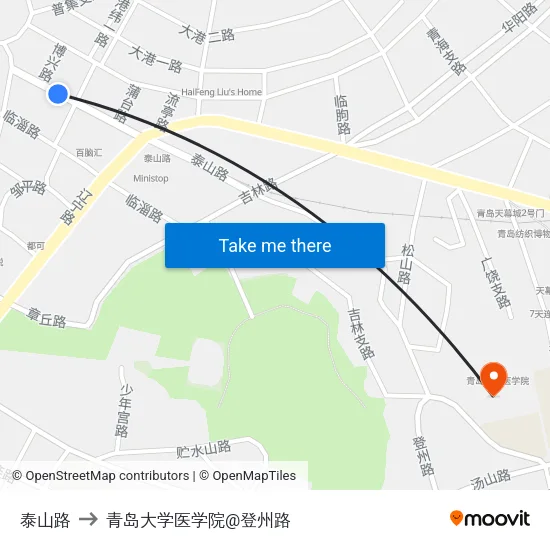 泰山路 to 青岛大学医学院@登州路 map
