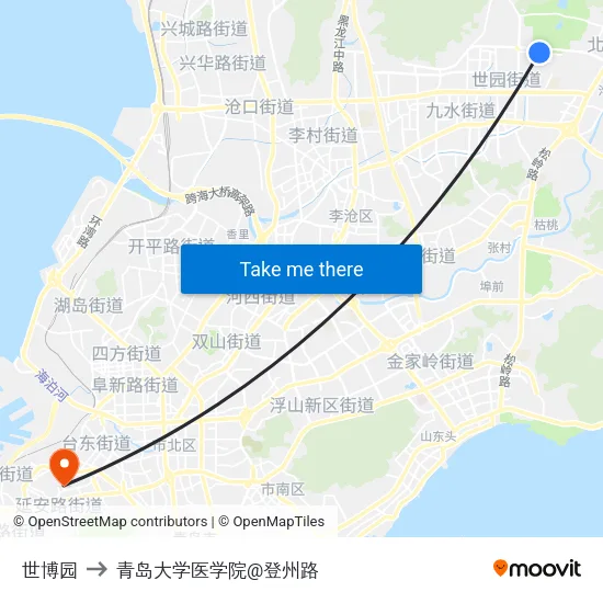世博园 to 青岛大学医学院@登州路 map
