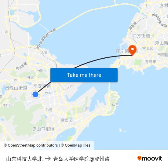 山东科技大学北 to 青岛大学医学院@登州路 map