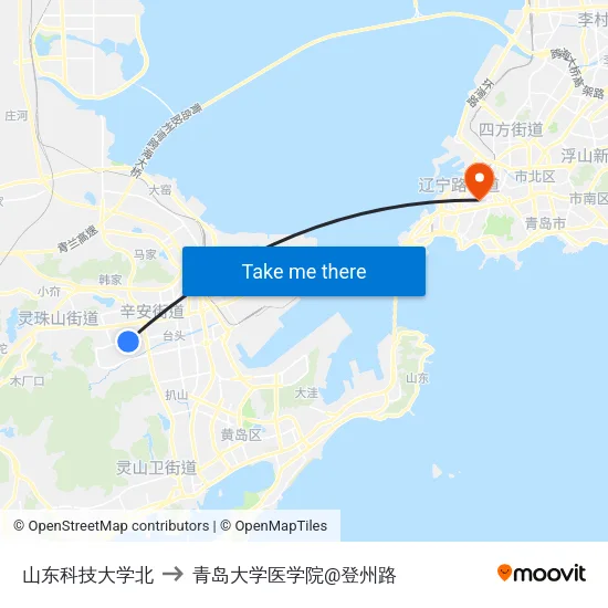 山东科技大学北 to 青岛大学医学院@登州路 map