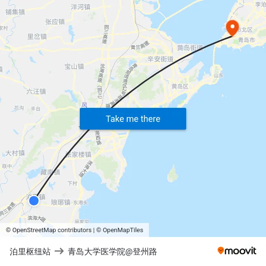 泊里枢纽站 to 青岛大学医学院@登州路 map