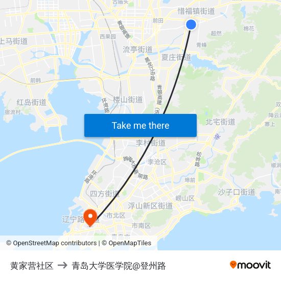 黄家营社区 to 青岛大学医学院@登州路 map
