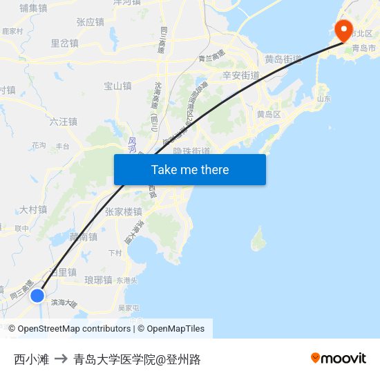 西小滩 to 青岛大学医学院@登州路 map