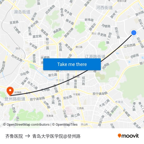 齐鲁医院 to 青岛大学医学院@登州路 map