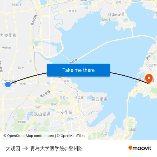 大观园 to 青岛大学医学院@登州路 map