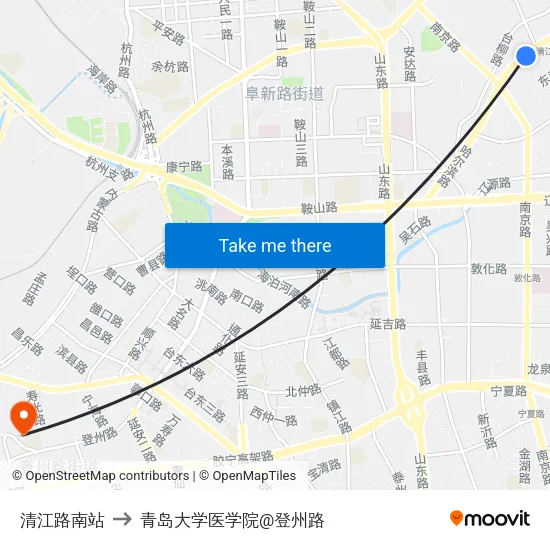 清江路南站 to 青岛大学医学院@登州路 map