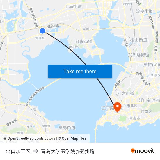 出口加工区 to 青岛大学医学院@登州路 map