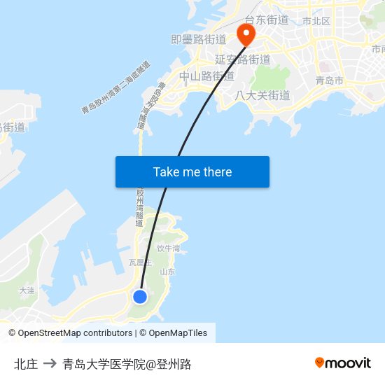 北庄 to 青岛大学医学院@登州路 map
