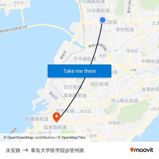 永安路 to 青岛大学医学院@登州路 map