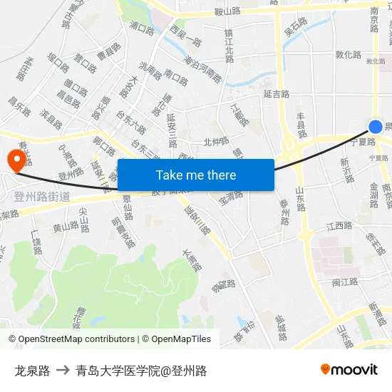 龙泉路 to 青岛大学医学院@登州路 map