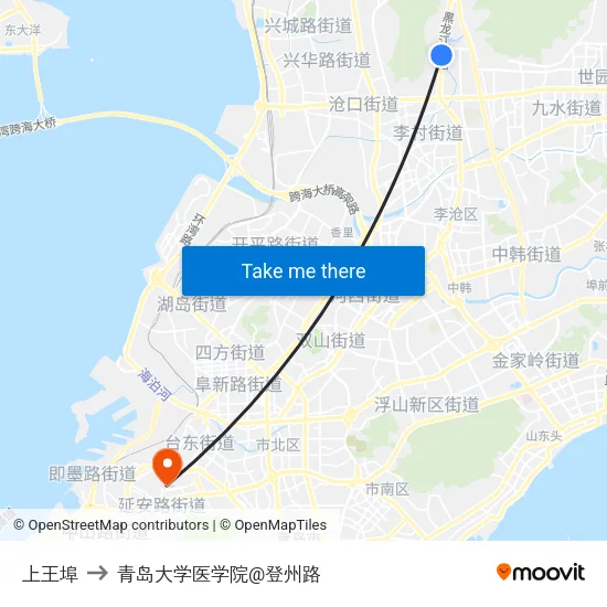 上王埠 to 青岛大学医学院@登州路 map
