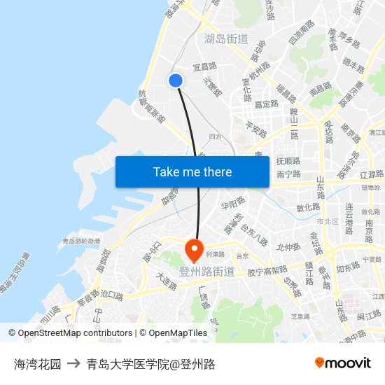 海湾花园 to 青岛大学医学院@登州路 map