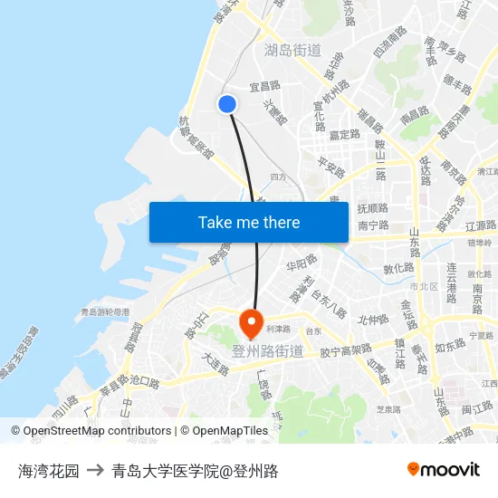 海湾花园 to 青岛大学医学院@登州路 map