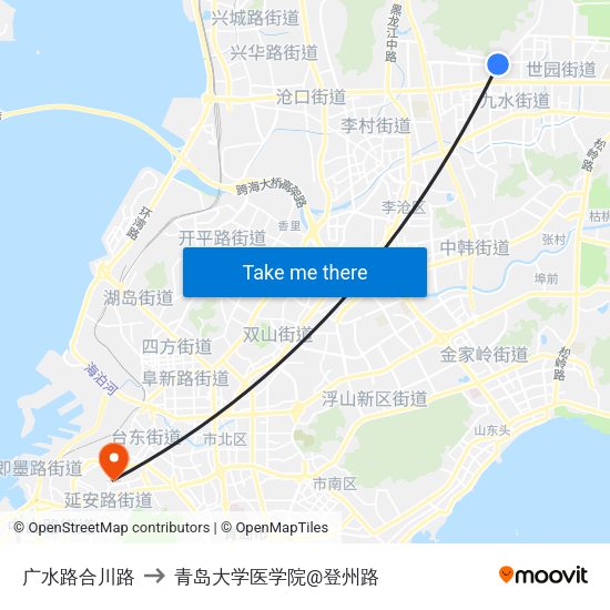 广水路合川路 to 青岛大学医学院@登州路 map