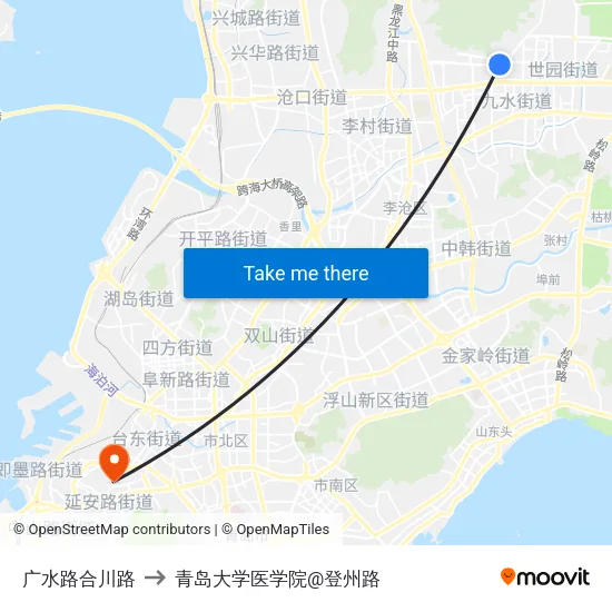 广水路合川路 to 青岛大学医学院@登州路 map