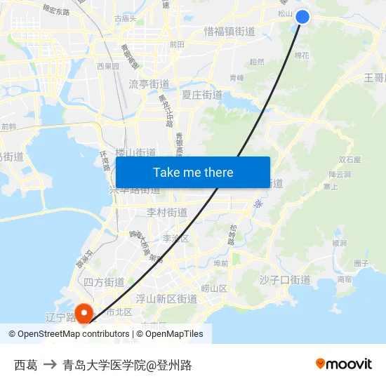 西葛 to 青岛大学医学院@登州路 map