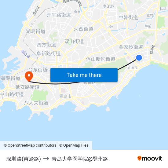 深圳路(苗岭路) to 青岛大学医学院@登州路 map