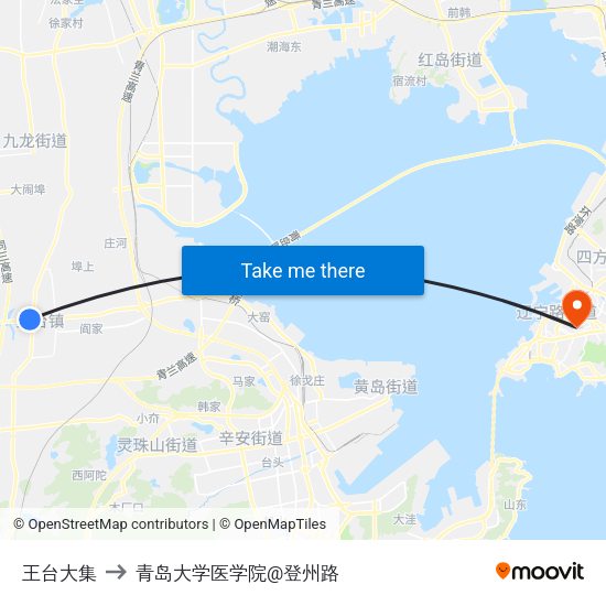 王台大集 to 青岛大学医学院@登州路 map