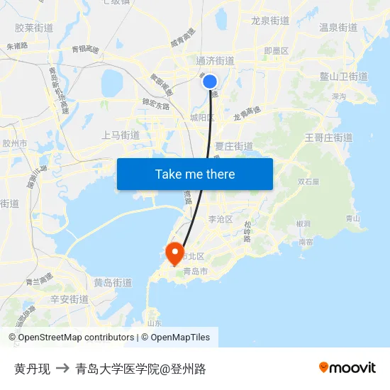黄丹现 to 青岛大学医学院@登州路 map