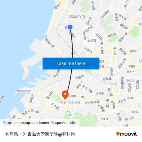 宜昌路 to 青岛大学医学院@登州路 map