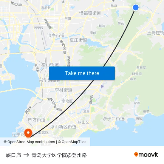 峡口庙 to 青岛大学医学院@登州路 map
