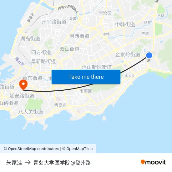 朱家洼 to 青岛大学医学院@登州路 map