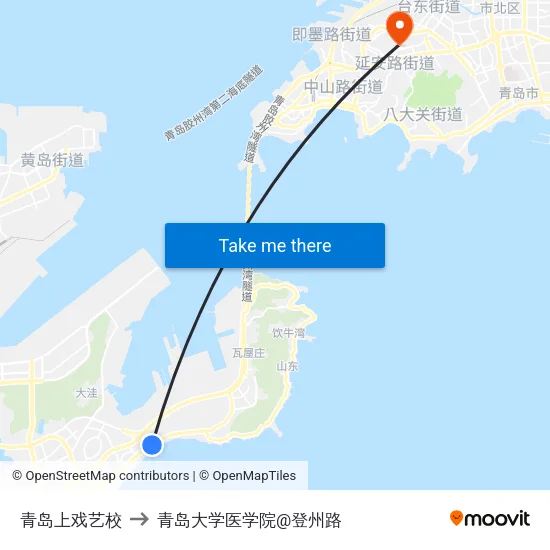 青岛上戏艺校 to 青岛大学医学院@登州路 map