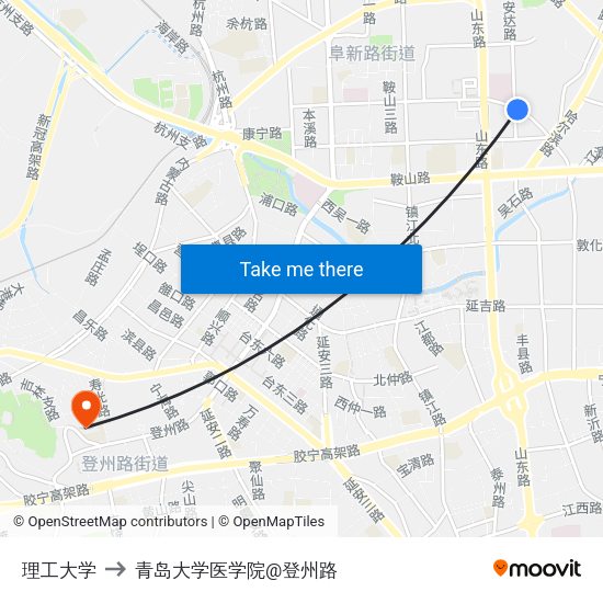 理工大学 to 青岛大学医学院@登州路 map