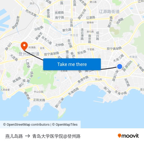 燕儿岛路 to 青岛大学医学院@登州路 map