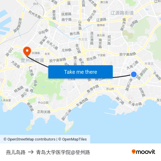 燕儿岛路 to 青岛大学医学院@登州路 map