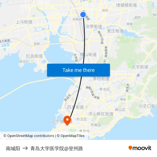 南城阳 to 青岛大学医学院@登州路 map