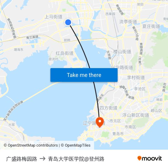 广盛路梅园路 to 青岛大学医学院@登州路 map