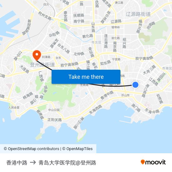 香港中路 to 青岛大学医学院@登州路 map