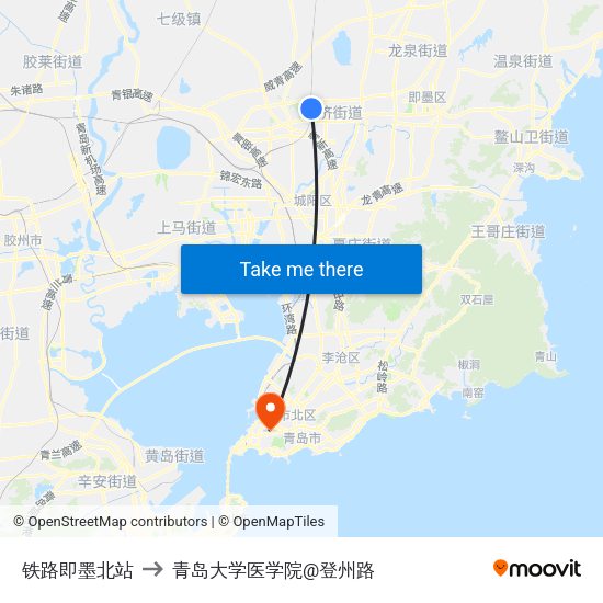 铁路即墨北站 to 青岛大学医学院@登州路 map