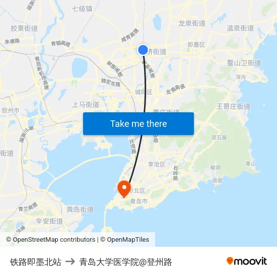 铁路即墨北站 to 青岛大学医学院@登州路 map