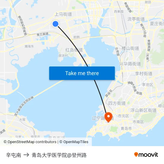 辛屯南 to 青岛大学医学院@登州路 map