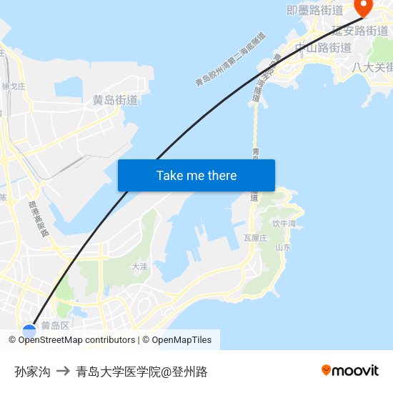 孙家沟 to 青岛大学医学院@登州路 map