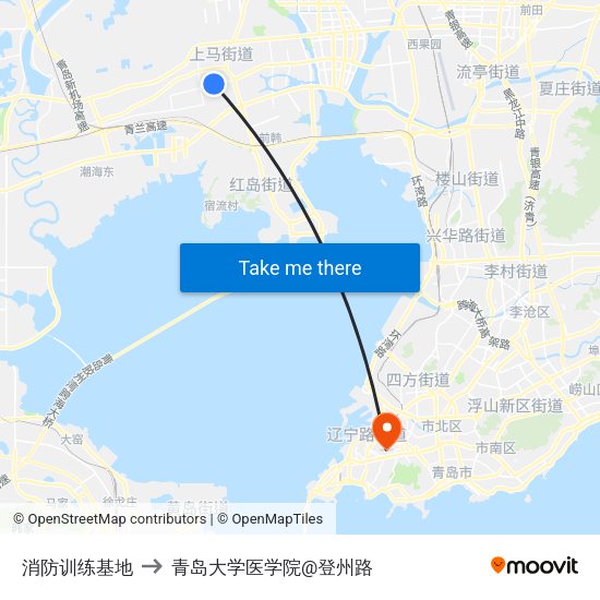 消防训练基地 to 青岛大学医学院@登州路 map