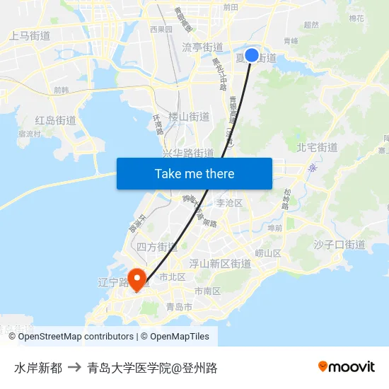 水岸新都 to 青岛大学医学院@登州路 map