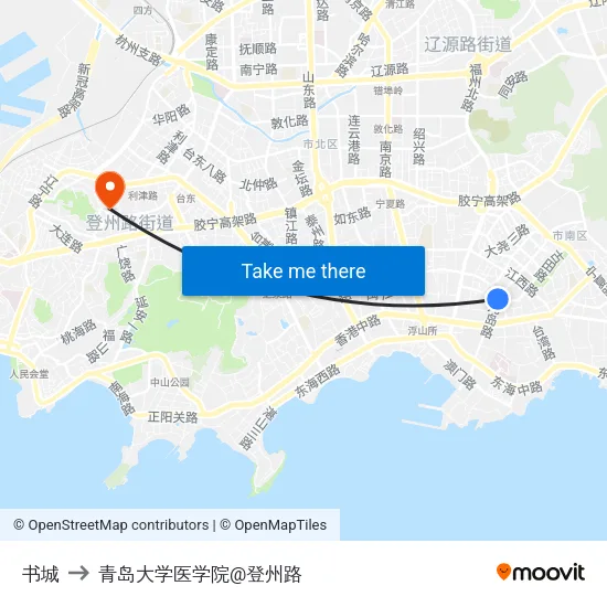 书城 to 青岛大学医学院@登州路 map