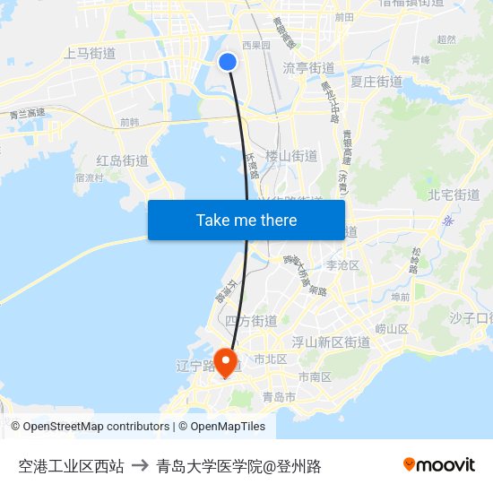 空港工业区西站 to 青岛大学医学院@登州路 map