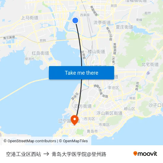 空港工业区西站 to 青岛大学医学院@登州路 map