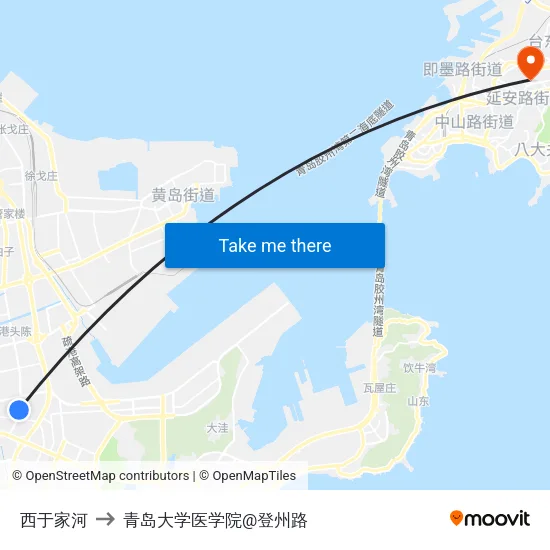 西于家河 to 青岛大学医学院@登州路 map