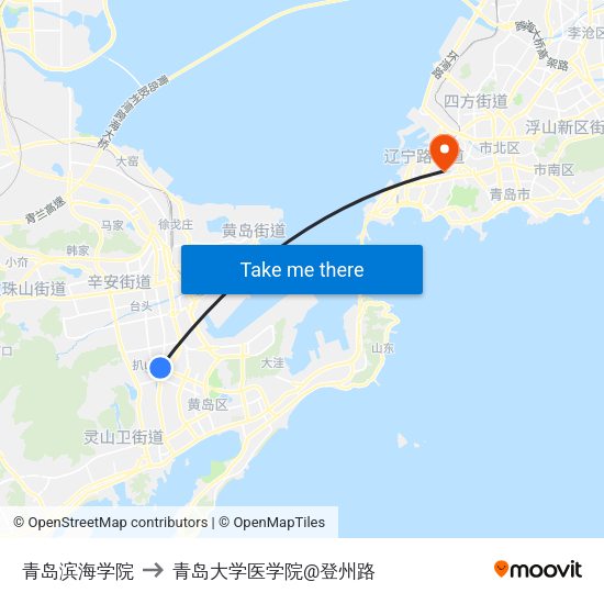 青岛滨海学院 to 青岛大学医学院@登州路 map