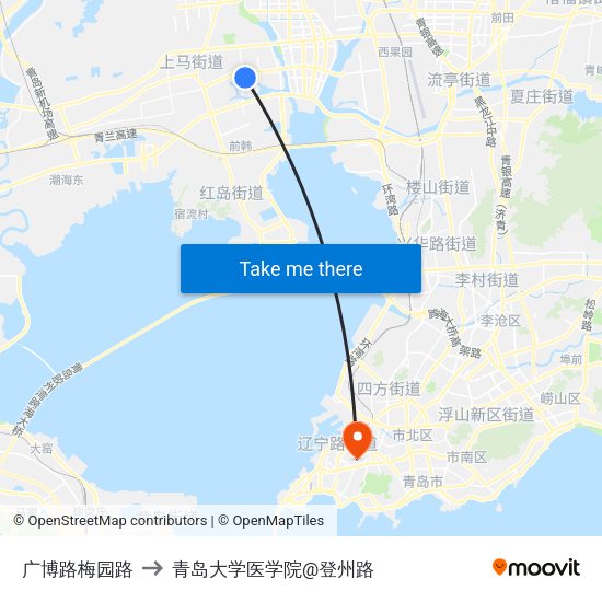 广博路梅园路 to 青岛大学医学院@登州路 map